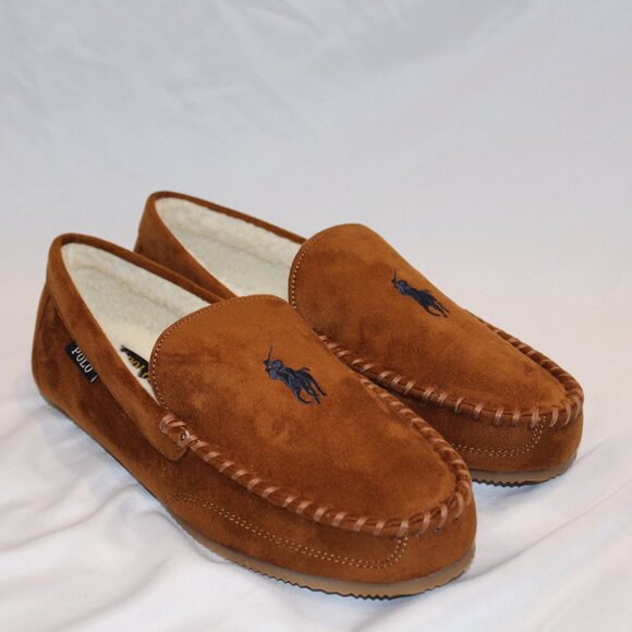 NEW POLO RALPH LAUREN MENS SLIPPERS CHESTNUT‎ - Picture 1 of 10